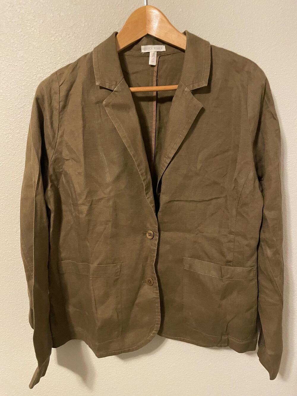 Eileen Fisher Shaped Blazer Womens Small Brown Organic Linen Lightweight Career